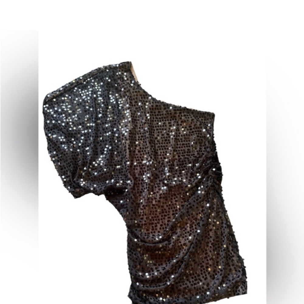 Black Sequin One-Shoulder Top